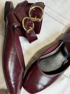 Old Navy Faux-Leather Double Ankle-Strap Flats Size 8 Maroon Red